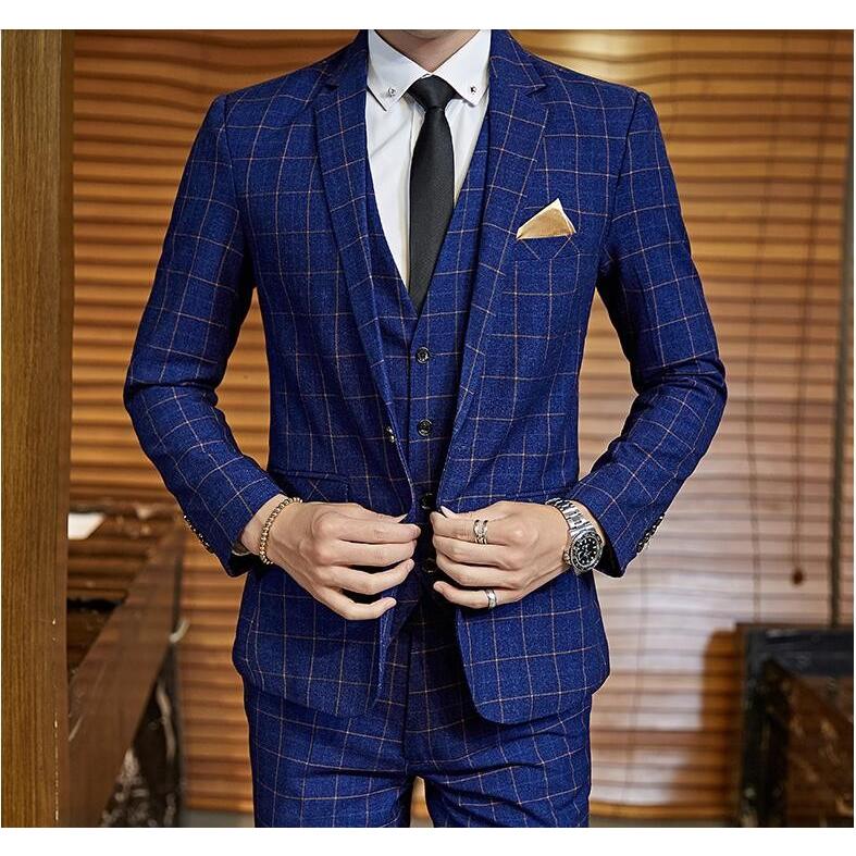 値引 3色入 チェック柄 紳士服 2点セット ジャケット ズボン メンズスーツ 細身 韓国風 結婚式 お洒落 通勤 面接 お洒落 宴会 入学式 卒業式 レビューで送料無料 Nicmosul Org