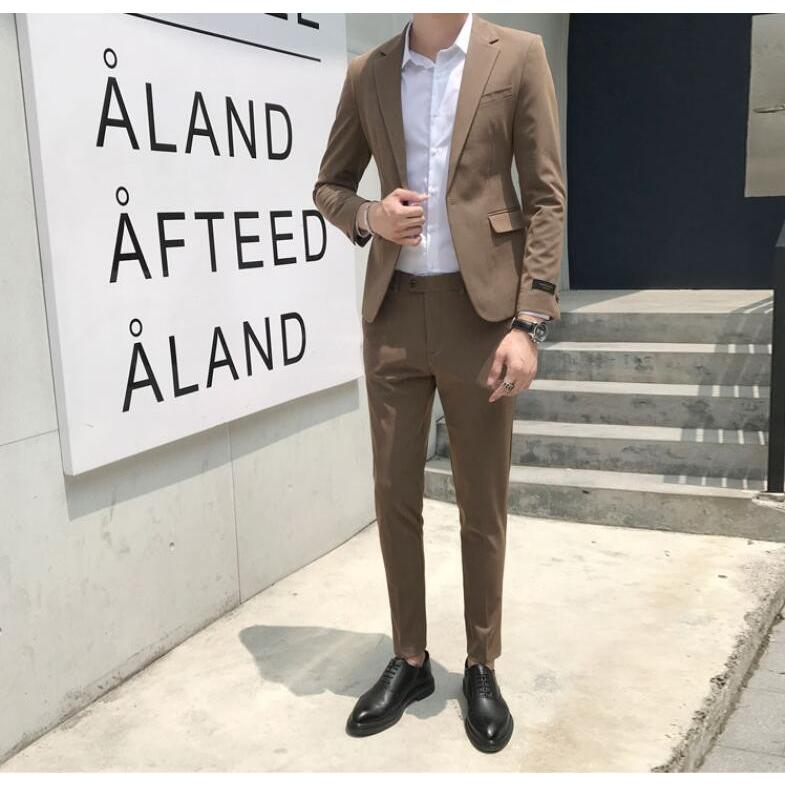 ランキング第1位 入学式 通勤 宴会 細身 韓国風 お洒落 ビジネス メンズスーツ ジャケット ズボン 2点セット 4色入 スリムスーツ 高級 オフィス 通勤 2点セット メンズスーツ 卒業式 面接 紳士服 ビジネススーツ Basementsny Com