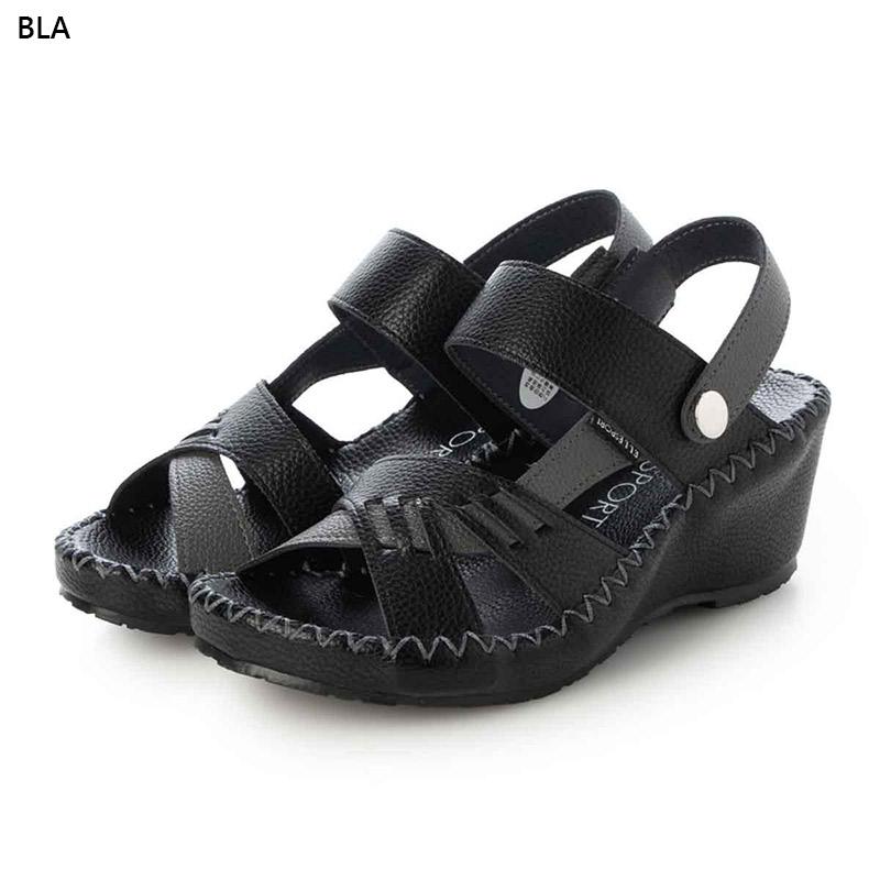 【ほぼ未使用】黒いストラップウェッジサンダル ELLE SPORT（エルスポーツ） レディース 2WAYウェッジサンダル