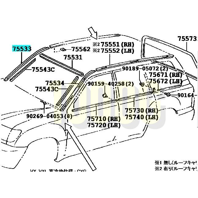 自動車 【新品未使用】トヨタ 100系ランクル ドアベルトモール 4本