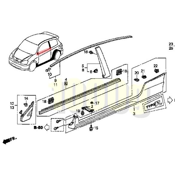シビック タイプR EP3 新品　フロントドア　左右セット　ドアモール ホンダ純正新品】HONDA 未使用品 ☆超希少品☆ シビック タイプR EP3