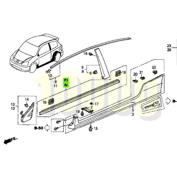 【ホンダ純正新品】HONDA 未使用品 ★超希少品★ シビック タイプＲ EP3 ドア 水切りモール ベルトモール 左右セット 2001/12-2005/4_3