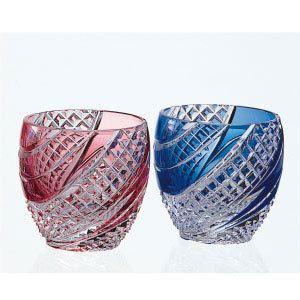 江戸切子 カガミクリスタル ペア懐石杯 魚子流し 紋 江戸切子 : お