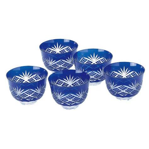 昭和初期　切子　器　江戸切子　氷コップ　ヴィンテージ　5客 江戸切子 冷茶 湯呑み ルリ 5客セット 江戸切子 : お値打ち本舗 - 通販