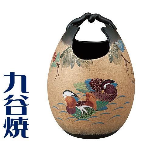 A638 九谷焼 谷敷正人 扁壺花瓶 花入 雅彩 千羽鶴紋 金彩 共箱