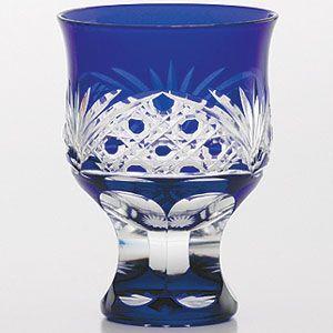 江戸切子 高杯 篭目 藍 : お値打ち本舗 - 通販 - Yahoo!ショッピング