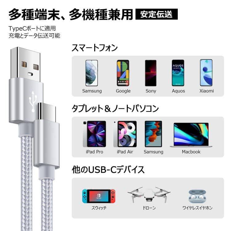 USB Type-C ケーブル 【2本セット＆1.83ｍ】 usb c ケーブル スマホ充電ケーブル タイプC ケーブル iPoto 急速充電 Android充電ケーブル QC3.0対応 u｜shop-all-day｜07