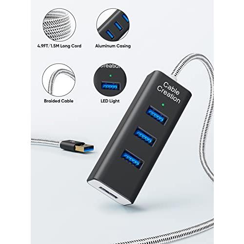 USB ハブ,CableCreation 4 IN 1 USB 3.0 ハブ 1.5M 耐久性編組3.0延長ケーブル Mac/PC/USBフラッシュディスクに対応 ブラック｜shop-all-day｜05