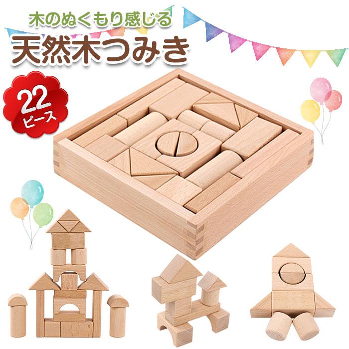 積み木 22ピース 木製 天然木 面取り加工済み 保育園 幼稚園 学習 知育