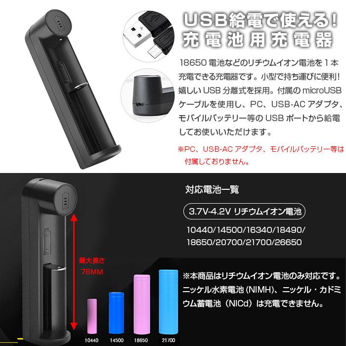 充電池用充電器 USB給電式 リチウムイオン電池 充電池 USB充電器