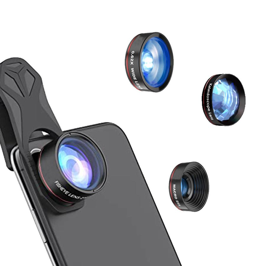 スマホ用 4in1 クリップ式 レンズキット 広角0.62X マクロ25X 魚眼