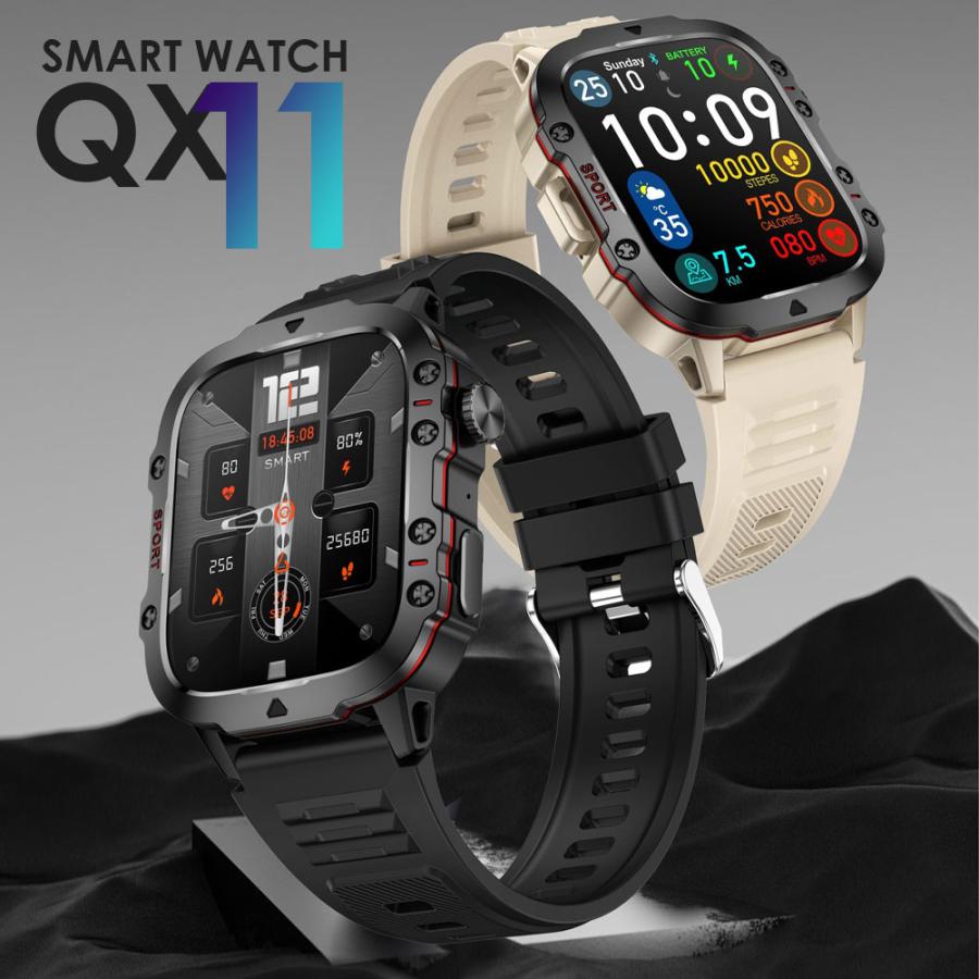QX11 スマートウォッチ 1.96インチ 腕時計 通話 通知 スマホ GloryFit