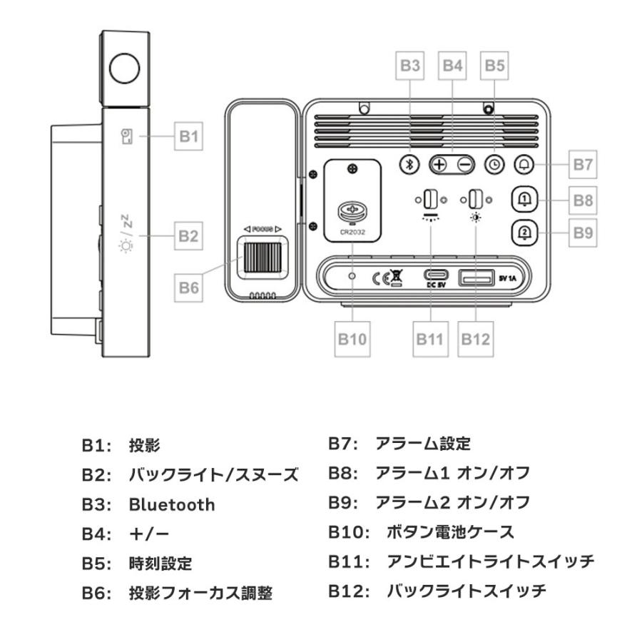 プロジェクター時計 投影 デジタル 置き時計 目覚まし時計 デュアルアラーム USB給電式 温度 日付 週 便利グッズ ブラックフライデー | ブランド登録なし | 09