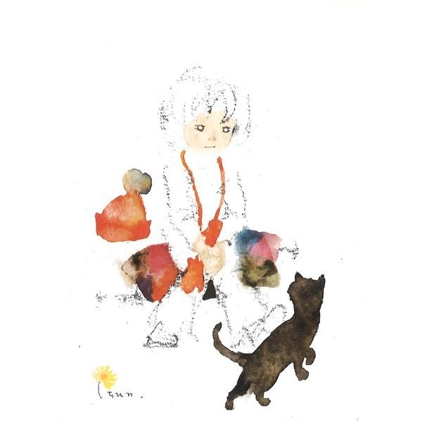 奥が透けて見えるフレーム いわさきちひろ透明ブラウンフレーム 黒い猫と少女 Jagkxuiptn 美術 工芸品 Khantravel Mn