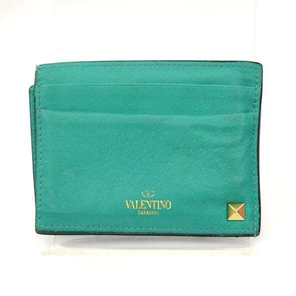 VALENTINO GARAVANI カードケース スタッズ グリーン ゴールド パス 