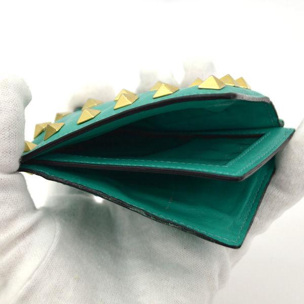 VALENTINO GARAVANI カードケース スタッズ グリーン ゴールド パス 