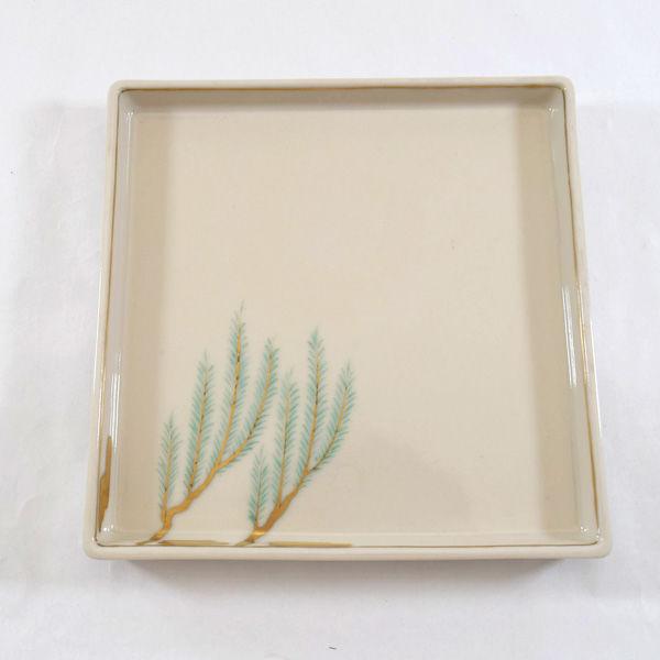 清水焼 香仙窯 吉野敏夫作 和食器清水焼/作家もの 金彩松絵 角皿 