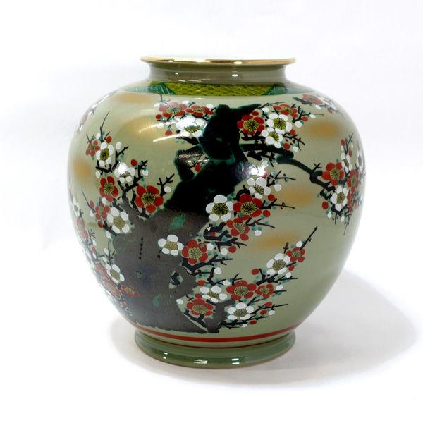 九谷焼 龍仙 花器九谷焼/龍仙作 紅白梅 花瓶 ギフト 未使用 代引不可