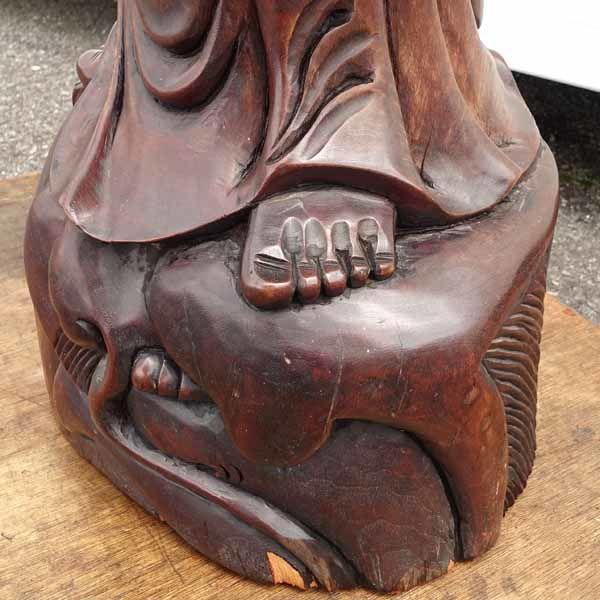 雑貨木彫りの仏像 ブラウン 巨大 152cm 生活雑貨 中古 代引不可 同梱