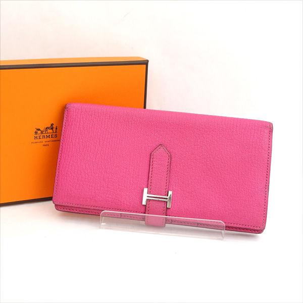 HERMES 長財布　ベアンスフレ　濃いピンク×シルバー金具　エルメス HERMES（エルメス） ベアンスフレ シルバー金具 N 長財布 ピンク