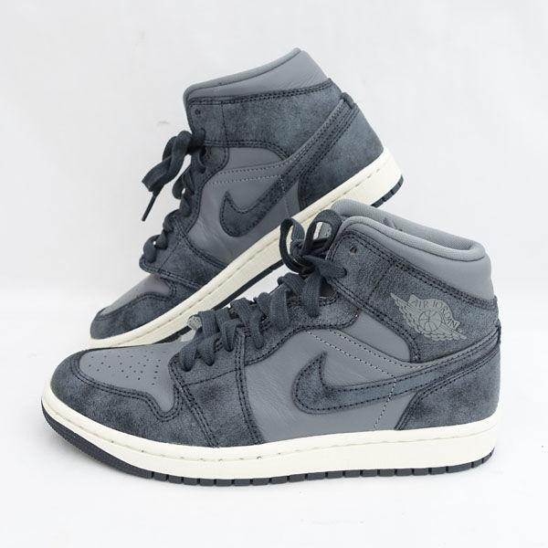 NIKE / ナイキ ◆WMNS AIR JORDAN 1 MID/ディストレスト/グレイ/23．5ｃｍ レディース 【靴/クツ/シューズ/SHOES】 【中古】 NIKE（ナイキ） WMNS AIR JORDAN 1 MID/ディストレスト/グレイ/23．5cm