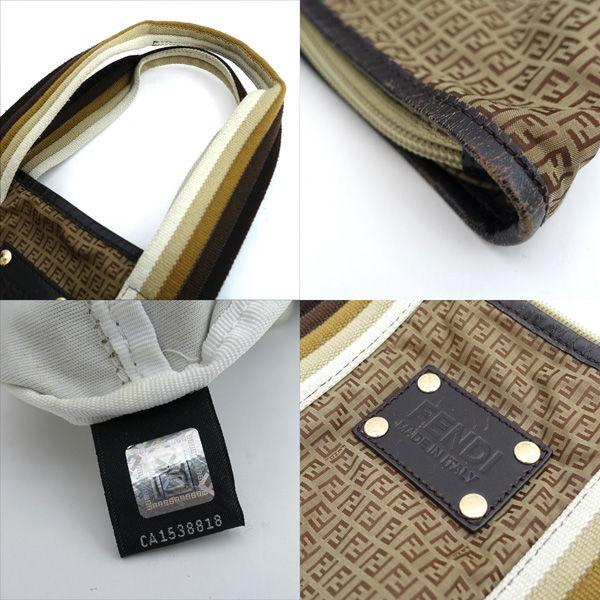 FENDI / フェンディ ◆ズッキーノ トートバッグ ポーチ付き ブラウン ナイロン ブランド【バッグ/バック】 【中古】 FENDI（フェンディ） ズッキーノ トートバッグ ポーチ付き ブラウン