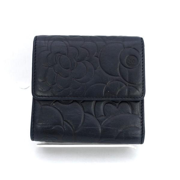 シャネル カメリア　三つ折り財布 ラムスキン　 メタリック　稀少 CHANEL（シャネル） ラムスキン ココ カメリア Wホック 三つ折り