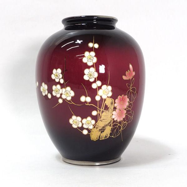 富士七宝陶器 花器富士七宝陶器/紅白梅 金彩花瓶 ギフト 中古