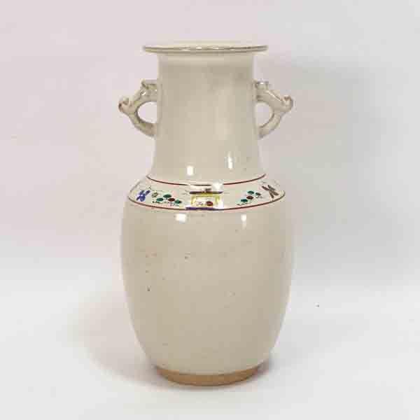 赤膚焼 大塩昭山 花器赤膚焼/大塩昭山作 奈良絵 耳付花器 ギフト 未