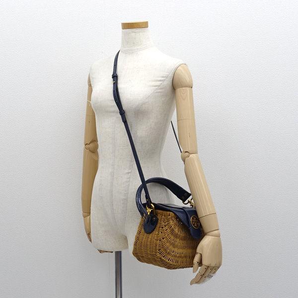トリーバーチ ストロー素材 ショルダーバッグ かごバッグ ゴールド TORY BURCH（トリーバーチ） カゴバッグ ストロー ゴールドロゴ 2WAY