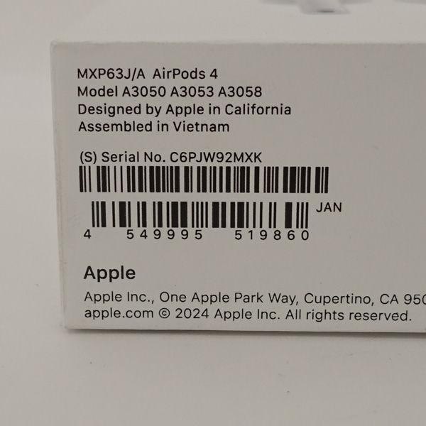 Apple Apple / アップル AirPods 4 ワイヤレスイヤホン 未開封品