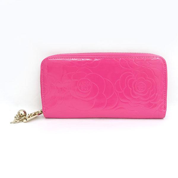 ANNA SUI（アナスイ） ラウンド 長財布 ピンク シルバー エナメル