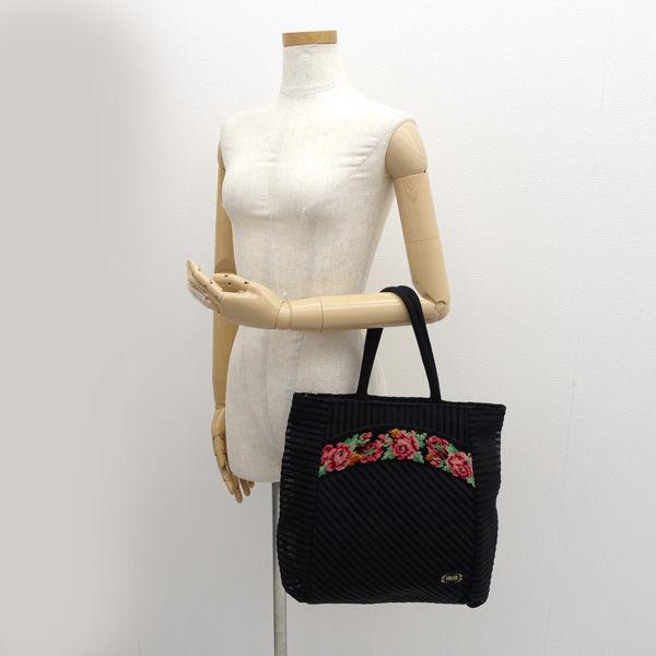 FEILER / フェイラー ハンドバッグ メッシュ 黒 赤 花 ブランド 中古