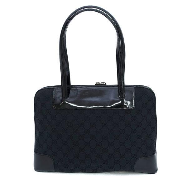 GUCCI / グッチ GGキャンバス エナメルレザー ハンドバッグ ダーク
