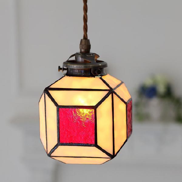 ペンダントライト ステンドグラス ガラス 和風 アンティーク 赤 レッド