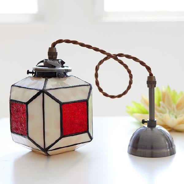 ペンダントライト ステンドグラス ガラス 和風 アンティーク 赤 レッド