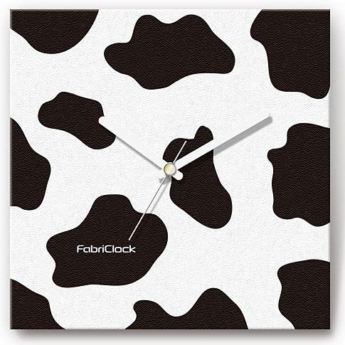 壁掛け時計 うし柄 ファブリクロック ファブリック ウォールクロック 掛時計 壁時計 かけ時計 スイープ とけい 白黒 牛｜shop-askm
