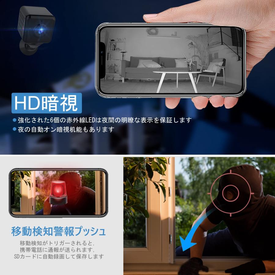 超小型カメラ 1080P HD 録音録画 遠隔監視 動体検知 暗視機能