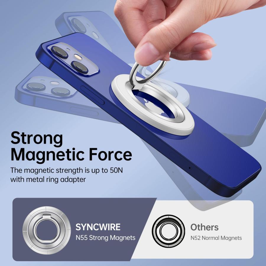 【全国送料無料】Syncwire MagSafe対応 スマホリング 両面磁力 360度回転 マグセーフリング 2枚メタルリング付（ホワイト）｜shop-asone｜03