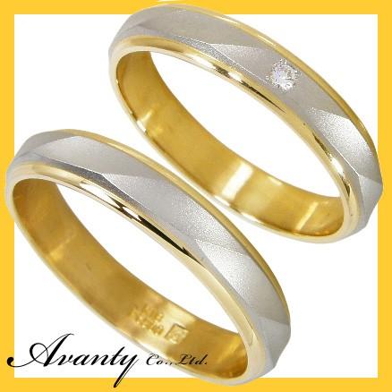 結婚指輪 安い プラチナ K18 マリッジリング ペアリング ペアセット プラチナ900 Pt900 K18ゴールド １粒ダイヤモンド 2本セット