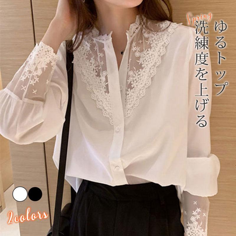 赤字覚悟の50％OFF／ シャツブラウス シフォンブラウス レース切り替え 