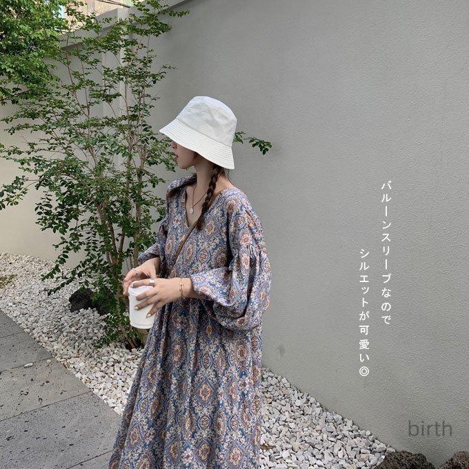 Deuxieme Classe 花柄バルーンスリーブロングワンピース ワンピース 夏 レディース 半袖 5分袖 ロングワンピース 花柄