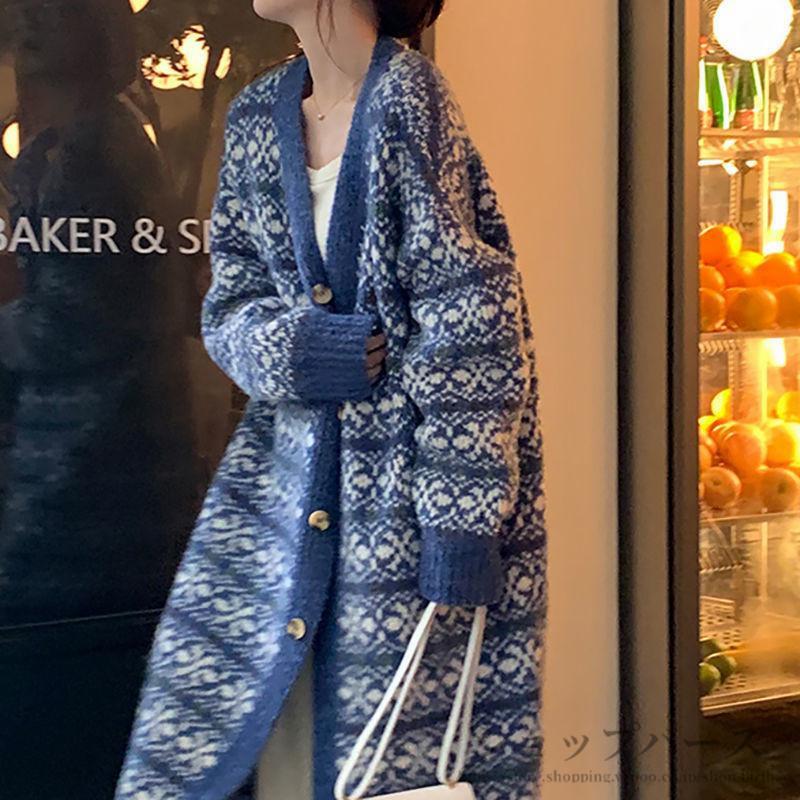 ポンチョ 民族柄 ニットガウン ロングニット ボレロ