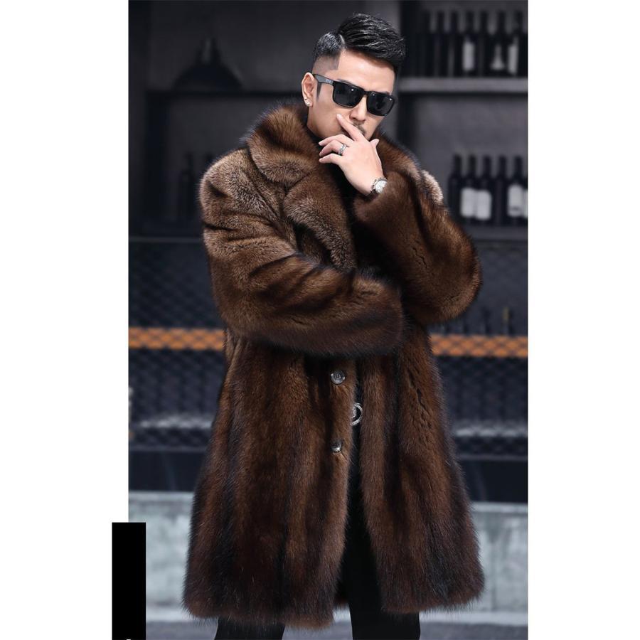 ファーコート メンズ 厚手 毛皮コート フォックス ロングコート
