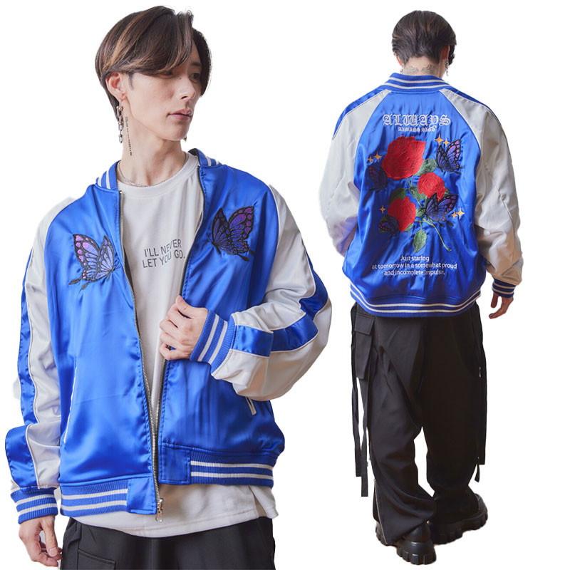 ジャックローズ　スカジャン　リバーシブル　メンズLサイズ　ブルー✖️ホワイト ジャックローズ スカジャン リバーシブル メンズLサイズ ブルー