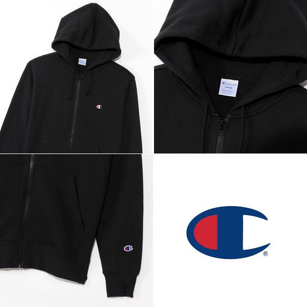 Champion チャンピオン ワンポイント刺繍 ジップフーデッドスウェットシャツ フルジップパーカー C3-Q103 メンズ ブラック｜shop-bloom｜02