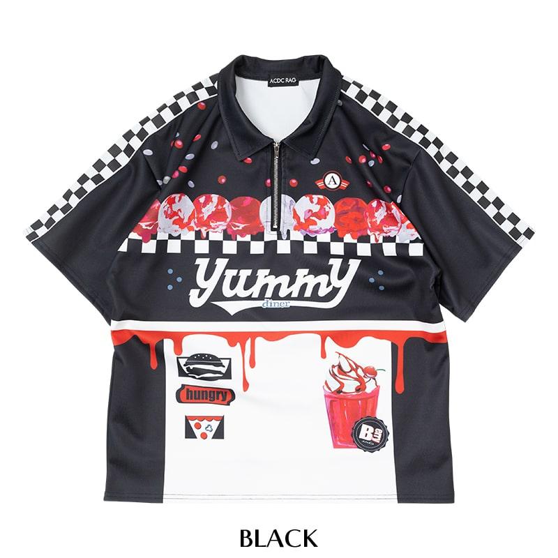 ACDC RAG エーシーディーシーラグ Yummy ハーフZIPシャツ Tシャツ 半袖 原宿 原宿系 ファッション ハーフZIP 病み 病みかわ ダーク ポップ jr-545-128 ブラック｜shop-bloom｜06