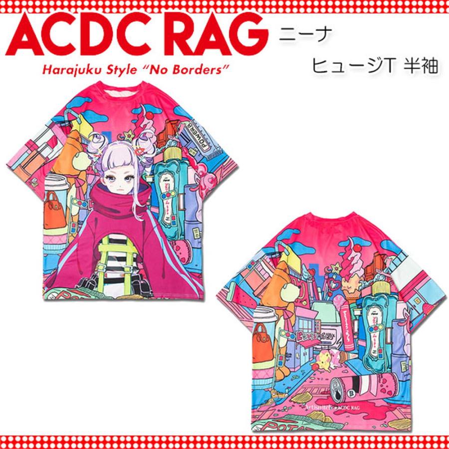 ACDC RAG エーシーディーシーラグ ニーナ ヒュージTシャツ 半袖 原宿系 アニメ コラボ デコラ カラフル 大きいサイズ ユニセックス ...