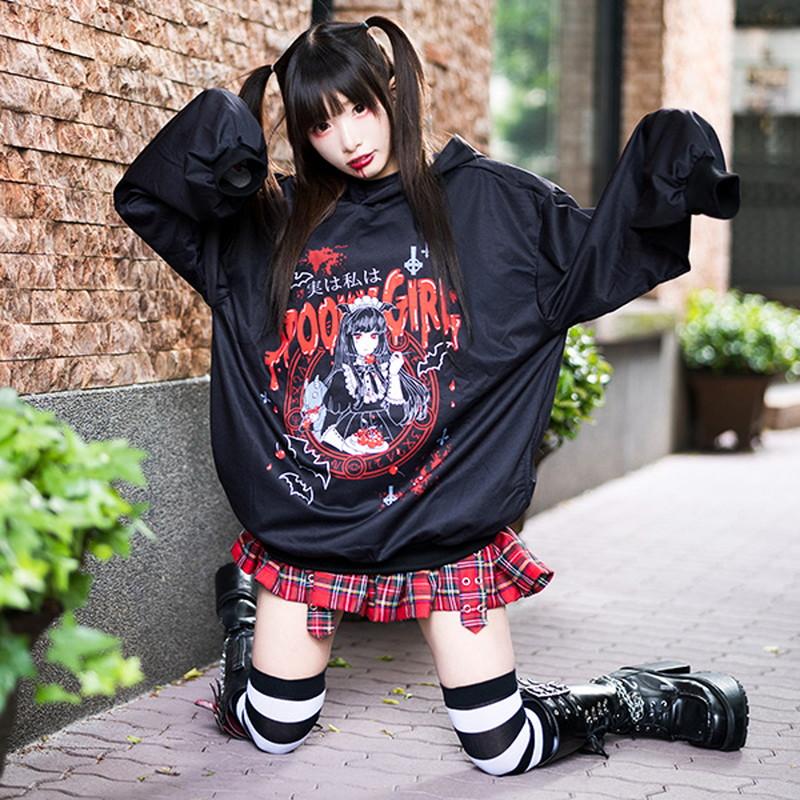 y2k ブラック フード付き パーカー　ギャル　パンク　V系 ACDC RAG エーシーディーシーラグ Spooky Girl パーカー 長袖 フーディ