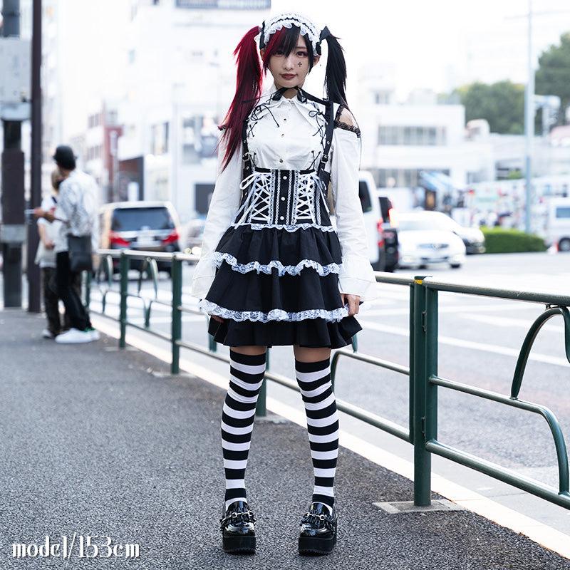 のんたん様ゴスロリ衣装黒チェック柄リボンノースリーブジャンパーオーバーコート ACDC RAG エーシーディーシーラグ 3ジャンパースカート ゴスロリ